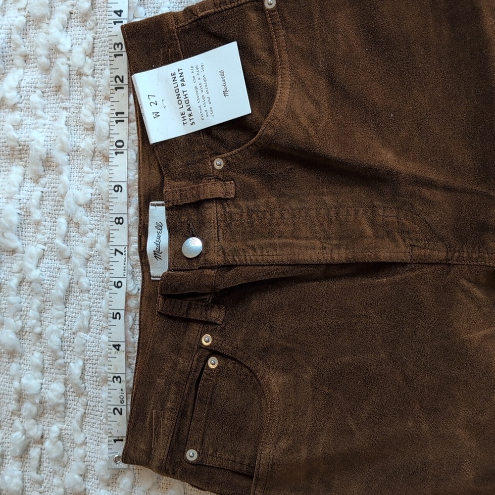 Madewell Pecan Chocolate Longline Straight Pants 27 Regular Velour Velvet - Picture 11 of 12